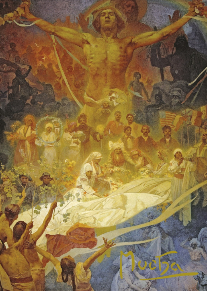 Pohled Alfons Mucha Slovanská epopej – Apoteóza z dějin Slovanstva, krátký