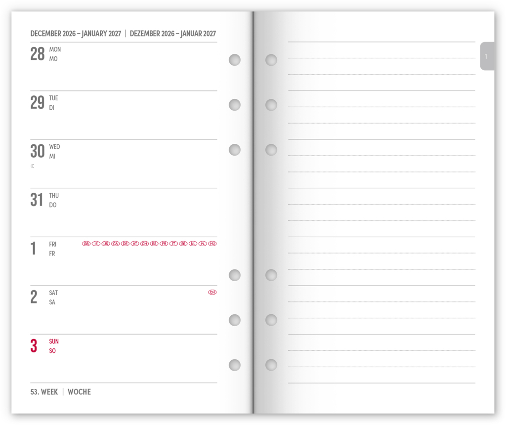 NOTIQUE Refill – Weekly Ring Bound Planner 2027, blush pink, 12,5 x 19 cm
