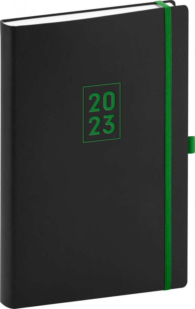 Denní diář Nox 2023, černý / zelený, 15 × 21 cm