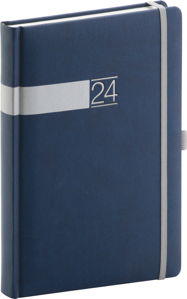 Denní diář Twill 2024, modro-stříbrný, 15 × 21 cm