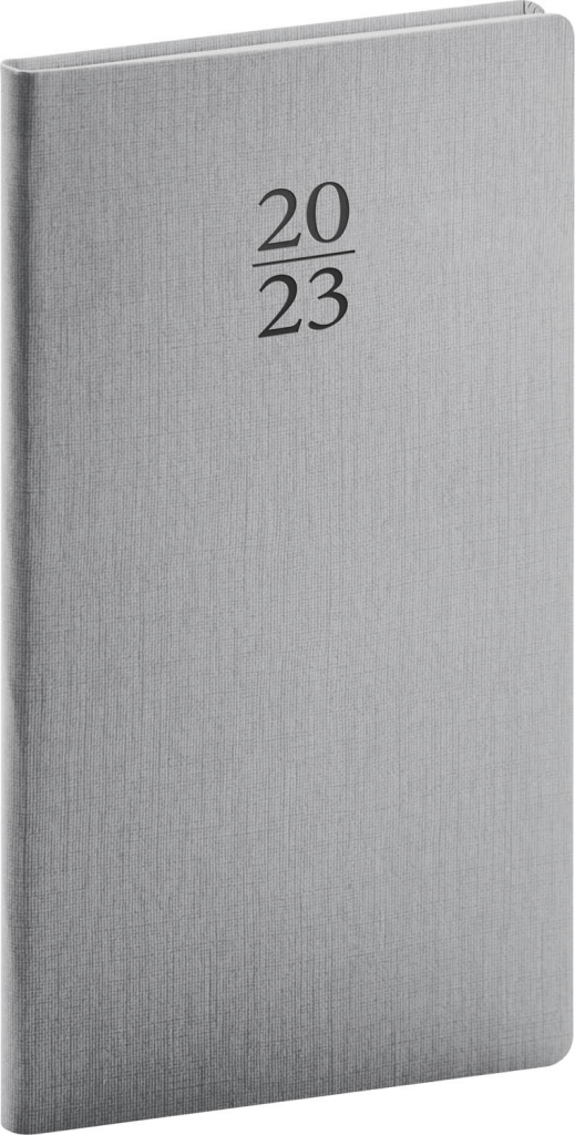 Kapesní diář Capys 2023, stříbrný, 9 × 15,5 cm