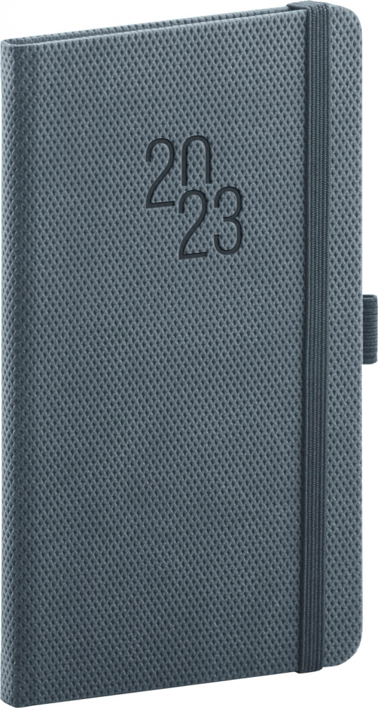 Kapesní diář Diamante 2023, šedý, 9 × 15,5 cm