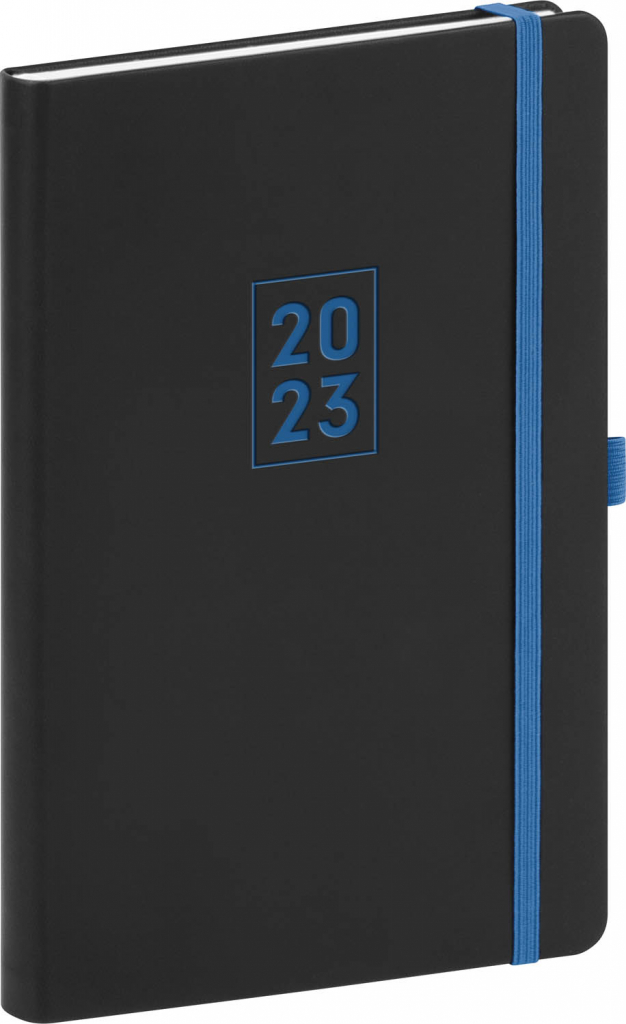 Týdenní diář Nox 2023, černý / modrý, 15 × 21 cm