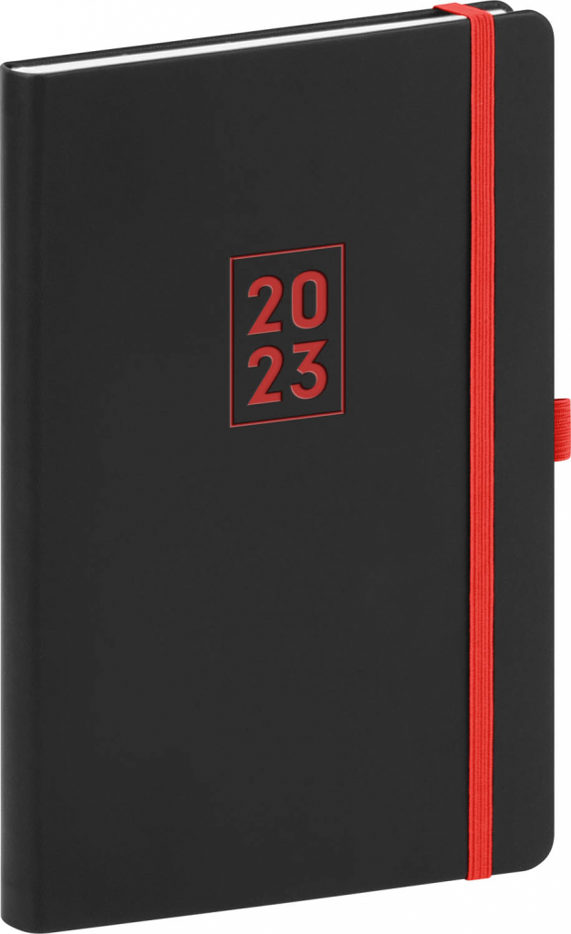 Týdenní diář Nox 2023, černý / červený, 15 × 21 cm