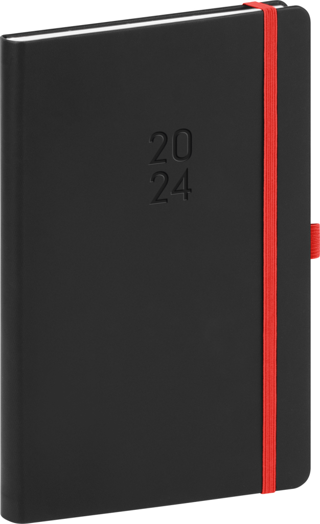 Týdenní diář Nox 2024, černý / červený, 15 × 21 cm