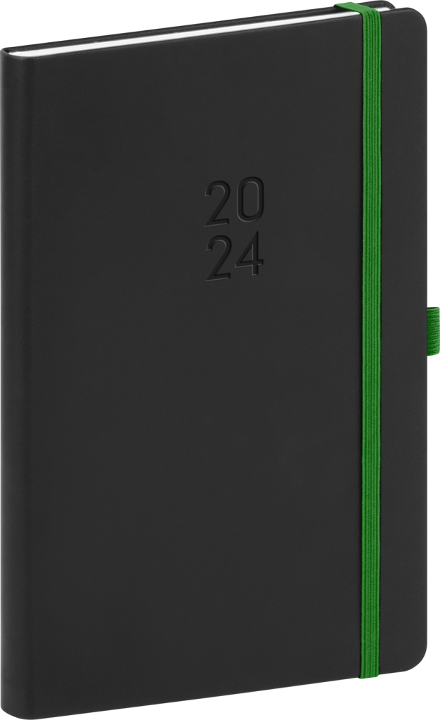 Týdenní diář Nox 2024, černý / zelený, 15 × 21 cm