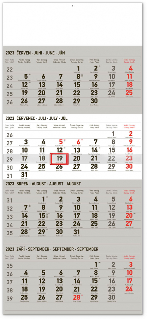Nástěnný kalendář 4měsíční standard 2023, 29,5 × 57 cm