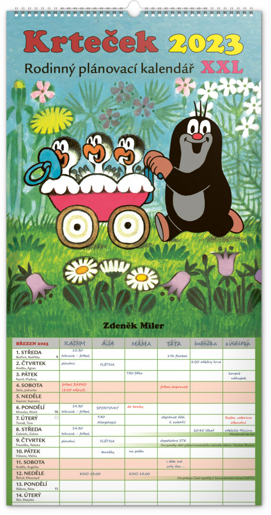 Nástěnný kalendář Rodinný plánovací Krteček XXL 2023, 33 × 64 cm