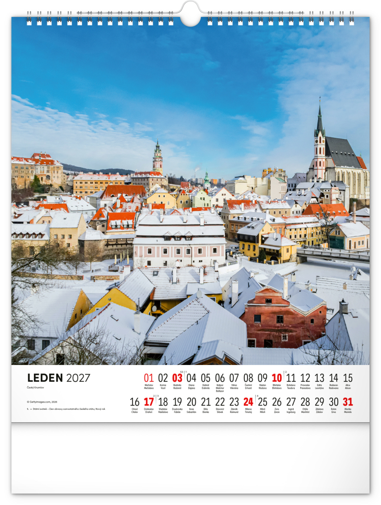 NOTIQUE Nástěnný kalendář Česká republika 2027, 30 x 34 cm