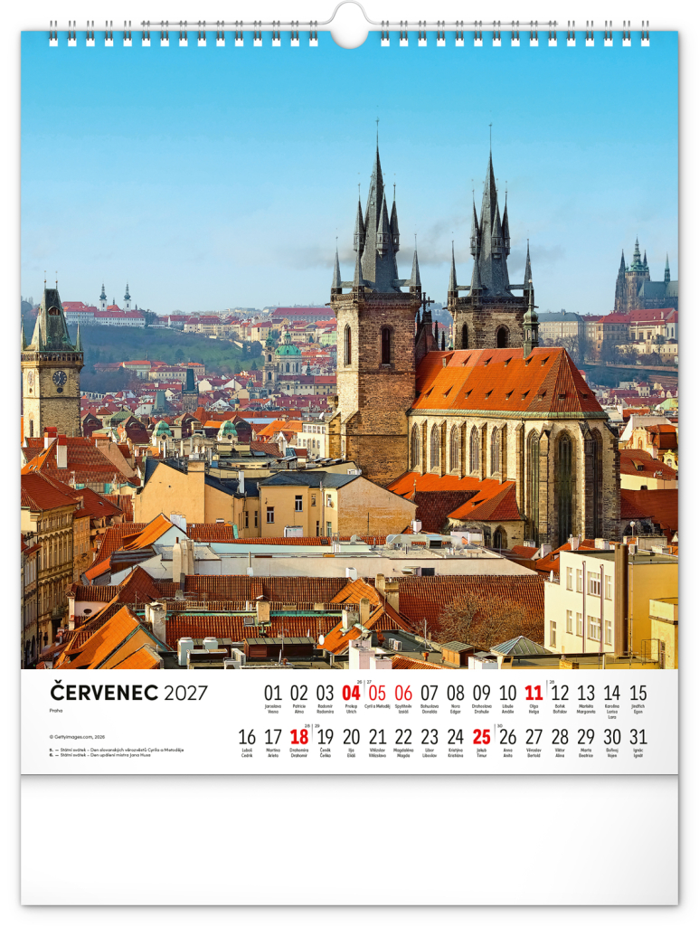 NOTIQUE Nástěnný kalendář Česká republika 2027, 30 x 34 cm