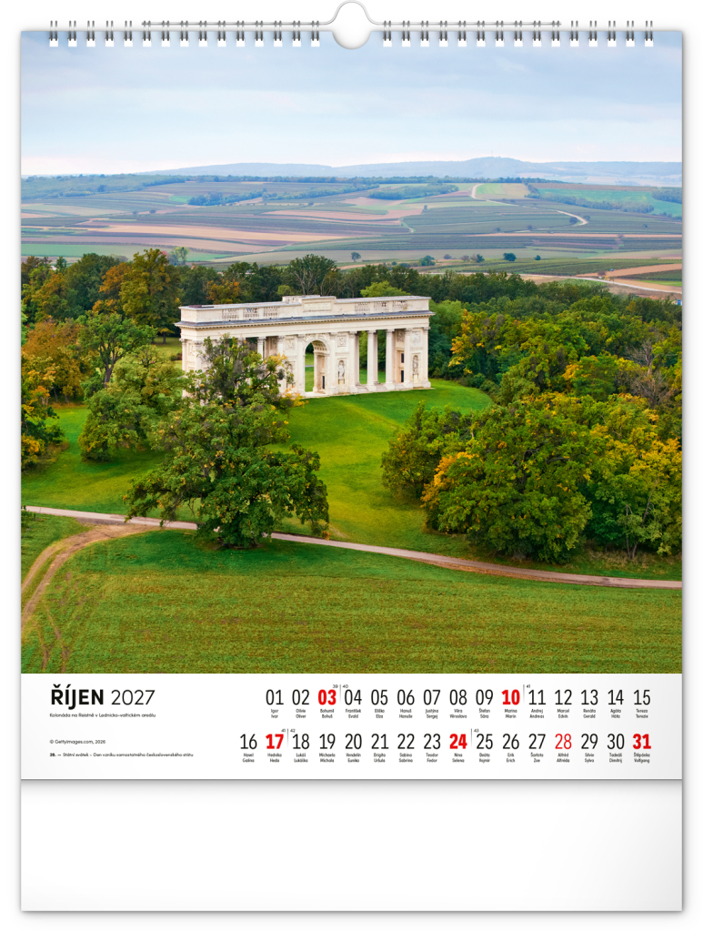 NOTIQUE Nástěnný kalendář Česká republika 2027, 30 x 34 cm