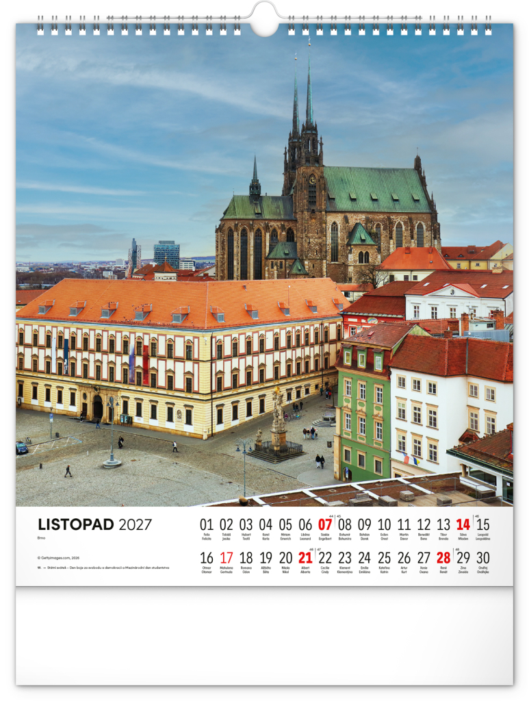 NOTIQUE Nástěnný kalendář Česká republika 2027, 30 x 34 cm