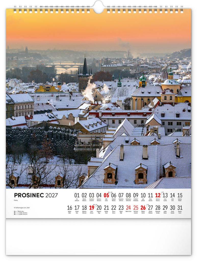 NOTIQUE Nástěnný kalendář Česká republika 2027, 30 x 34 cm