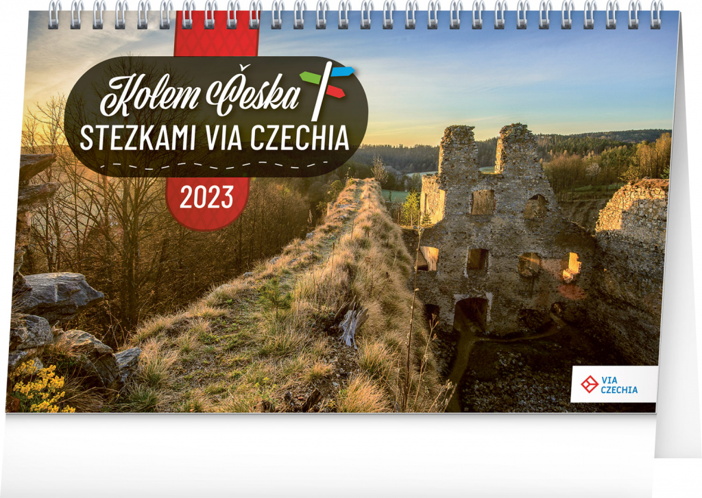 Stolní kalendář Kolem Česka stezkami Via Czechia 2023, 23,1 × 14,5 cm