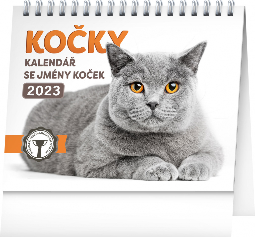 Stolní kalendář Kočky – se jmény koček 2023, 16,5 × 13 cm