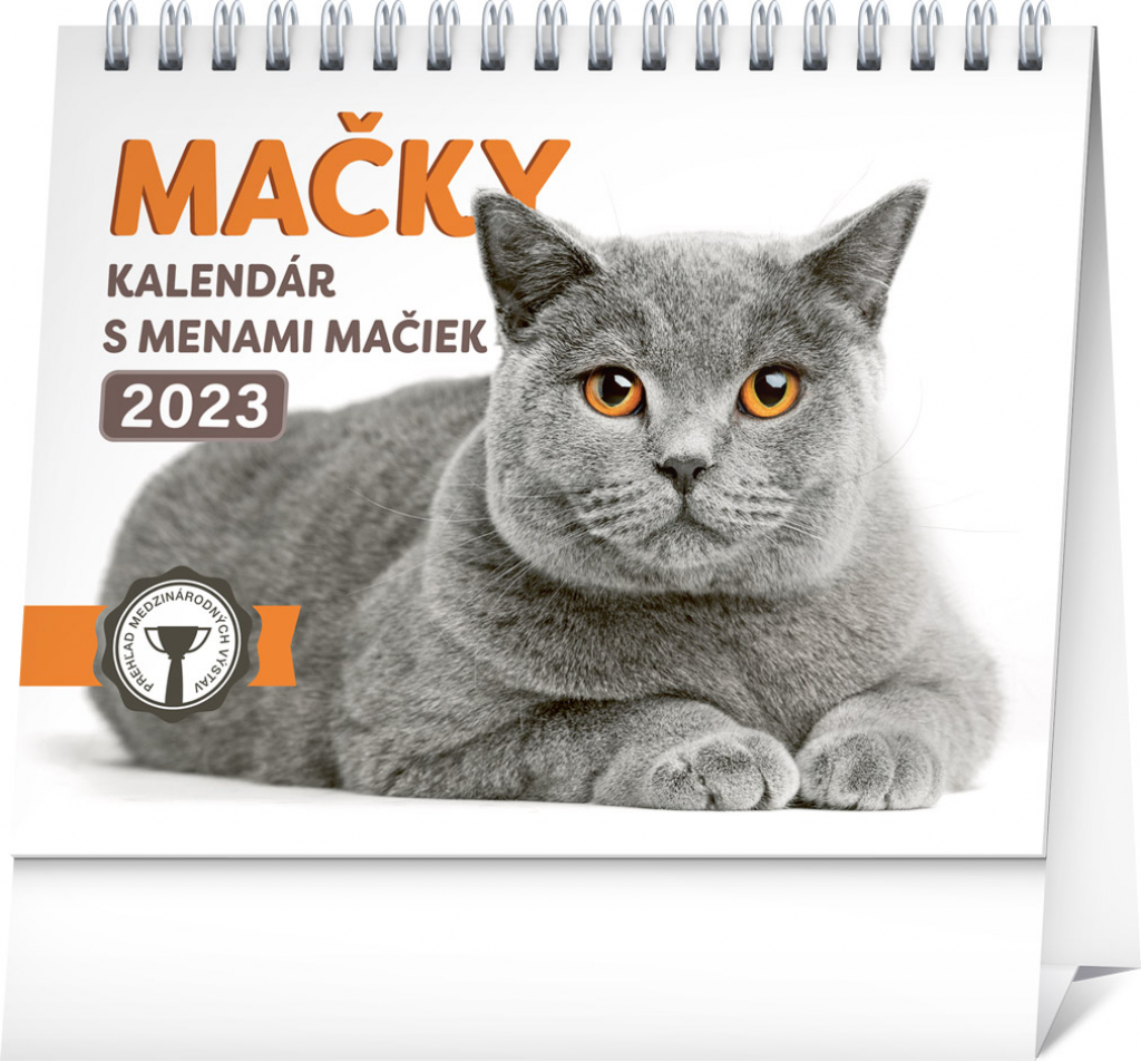 Stolový kalendár Mačky – s menami mačiek 2023, 16,5 × 13 cm